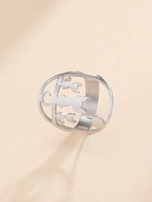 1pc Cat Decor Cuff Ring, Stainless Steel Jewelry - Silver - View 8