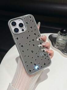 1pc Black Rhinestone Star Design Full Coverage TPU Shockproof Phone Case Suitable For IPhone 16, 15, 14, 13, 12, 11 Pro Max