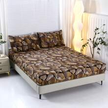 3pcs Printed Bed Sheet Set[1 Bed Sheet + 2 Pillowcases], No Duvet. No Filler. New Stone Pattern, Soft & Comfortable Fabric, Suitable For Bedroom, Hotel, Dorm, School, Homestay