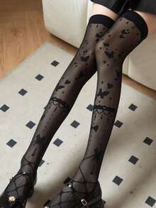 1双女士性感蝴蝶图案大腿袜