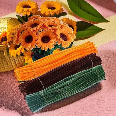 Tallos de chenilla de felpa premium - 100/150 piezas para ramos de girasoles realistas y decoración floral del hogar, palitos retorcidos para material de manualidades de ramos de girasoles hechos a mano