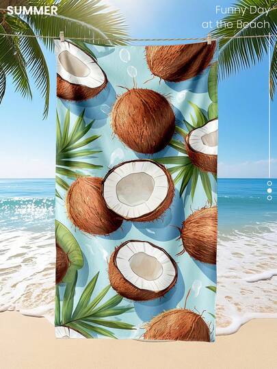 1pc Printed Beach Towel, Coconut Pattern Swimwear Towel, Soft And Absorbent Microfiber Towel, Suitable For Bathroom, Swimming, Fitness, Yoga, Lightweight And Portable, Wind And Sun Protection, Suitable For Summer Travel, Vacation, Bathroom Decor. Recommended Regular Size And Larger Size (Small Towel Size 35*75cm, Recommended 150cm And Above)