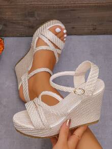 2024 Summer New Women Platform Roman Sandals Waterproof Thick Sole Open Toe Wedge Sandals - Beige - View 5