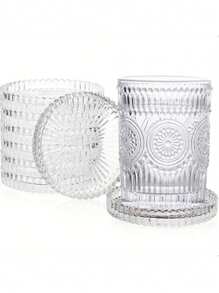 4pcs Glass Candle Holders, Coasters For Wedding, Valentine's Day, Dining Table Center Decor, Home Decoration, Coffee Cups, Ashtrays, Festival Events, Family Gatherings, Themed Parties