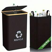 140 Liter High Capacity Recycling Bin (With Lid), Room Garbage Can, Kitchen Trash Can, 37 Gallon Collapsible Indoor Trash Can (With 2 Reusable Trash Bags), Indoor Bottle Recycling Bin, Used For Collecting Glass, Paper, Plastic And Metal Bottles