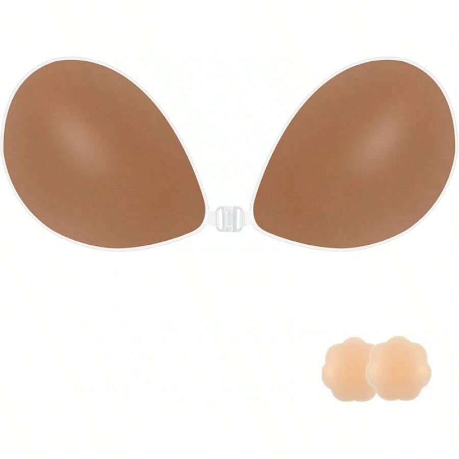 Sujetador adhesivo invisible de silicona con efecto push-up - sin espalda, sin tirantes para mujeres con cubrepezones - halloween - café - Ver 1