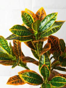 24-41cm Artificial Ficus Tree Branch Fake Garden Croton Plants Desktop Landscape Leaves Plastic Tropical Rubber Tree For Home Garden Kitchen Dining Room Balcony Party Wedding Decoration