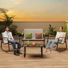 Lofka 4-Piece Outdoor Patio Furniture Set, All Weather-Resistant Textile Fabric Outdoor Conversation Set With Coffee Table, Patio Rocking Chairs For Lawn, Balcony, Poolside,Outdoor Furniture - Xám - Xem 9