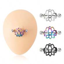 1 paire de bijoux de piercing corporel en forme de lotus en acier inoxydable. Anneaux pour mamelons en trois couleurs, accessoires de piercing corporel, convenant aux femmes pour le porter en été/toutes saisons, bijoux de corps/cadeau de piercing corporel