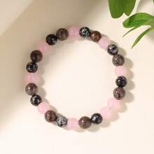 Pulsera de cuentas de Obsidiana con forma de copo de nieve de 8 mm y Jade Asteroide | Joyería hecha a mano elástica y extensible de piedras preciosas curativas | Ayuda para la ansiedad y el sueño | Regalo espiritual de estilo bohemio unisex para hombres y mujeres, amuleto de la suerte - Multicolor - Ver 4