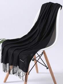 1pc Women 70*190cm Faux Cashmere Long Fringe Scarf, Minimalist Elegant Air-Conditioner Shawl Soft Breathable Warm Scarf, Suitable For Daily Outings, Dates, Sun Protection, Warm, All Seasons Use For Dress - Multicolor - View 5