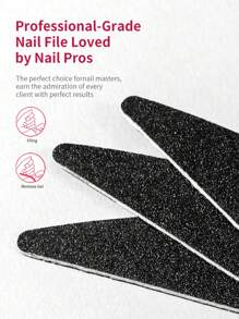 RS NAIL Limador de uñas en forma de hoja negro RSNAIL de 100/180 granos, de doble cara, ultrafino de 2 mm, para dar forma precisa, refinar la curva y alisar los bordes, lavable y reutilizable, herramienta de arte de uñas para principiantes y salones de belleza
