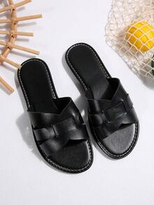 Women's Slip-On Flat Sandals, Open Toe Hollow Out, Summer Casual Fashion Beach Shoes,Holiday Essential - Black - View 6