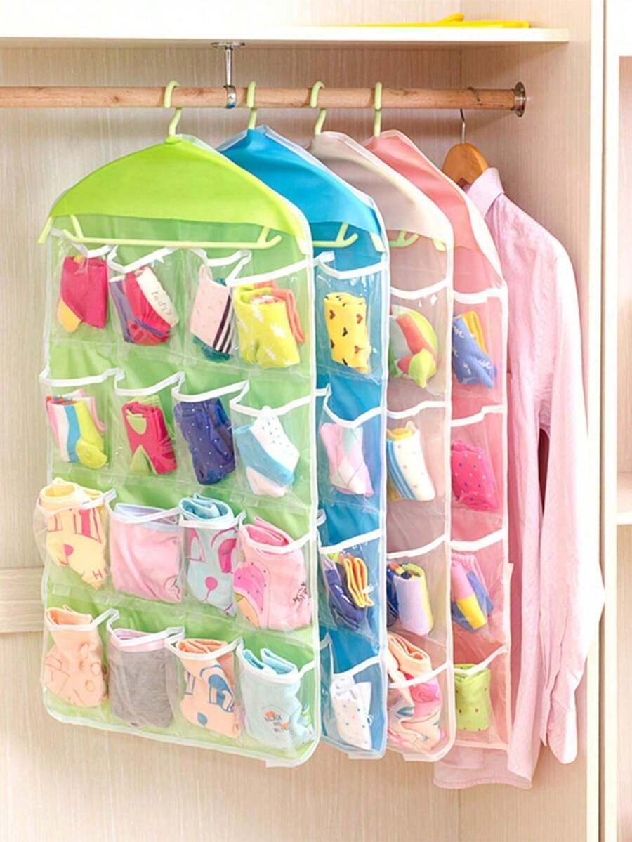 1/3pcs 16 Grid Blue+Pink+Green Multi Color Multi Grid Wardrobe Underwear Socks Classification Storage Bag Hanging Bag Hanging Storage Sorting Storage Bag - Multicolor - View 1