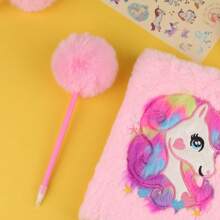 2 pièces Set de cahiers, cahier de bande dessinée mignon A5 et stylo à pompon, set de papeterie. Tie & dye moelleux, chaque cahier unique. Convient comme prix, cadeau, fournitures scolaires de planificateur, rentrée scolaire