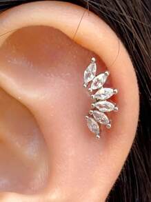 1PC Stainless Steel Cartilage Stud Earrings Crystal CZ Leaf Flower Star Moon Screw Back Earrings Tragus Helix Flat Rook Conch Standard Piercing Jewelry For Women