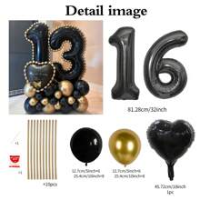 43pcs Black Number Column Balloon Set, Includes 32 Inch (81.28cm) Black Number Foil Balloons, Black & Metallic Gold Round Latex Balloons, Suitable For Anniversary, Birthday Decorations, Brides, Wedding Decor, Graduation, Festivals, Party Decor