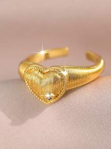 1 Peça Anel de Casal Aberto Dourado Cúbico Zircônia Coração Casual, Lindo Anel de Noivado e Casamento Feminino, Joia para Presente de Formatura, Uso Diário, Encontros