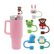 1/8pcs Cartoon Shaped Silicone Straw  Cover For Cup,Reusable Straw Cover Airtight And Dustproof Drinking Straw Cover Splashproof Straw Cute Cover Accessories Home Room Decoration Party
