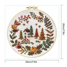 1 件刺绣套件，20x20 厘米/7.9x7.9 英寸秋季小镇 DIY 手工刺绣套件，适合成人初学者，包括说明书、印花布、绣花箍和线 - 彩色 - 查看 4