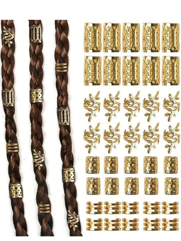 Set de 80/40 piezas de accesorios para rastas dorados surtidos, broches para el cabello trenzado de fiesta callejera personalizados, accesorios de verano para el cabello y peluca para mujeres
