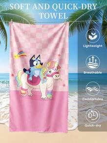 Bluey 1pc Bluey Beach Towel, Unicorn And Bluey Pattern Swim Towel, Bath Towel, Fashion Style Beach Towel, Super Absorbent Bath Towel For Bathroom, Swimming, Fitness, Yoga, Soft And Comfortable Microfiber Towel, Lightweight And Portable, Wind And Sun Protection, Sandproof For Summer Travel, Vacation Holiday Bathroom Decor,Recommend Regular Sizes And Larger Sizes, (35*75cm Small Size Towel,150cm Or Above Recommended)