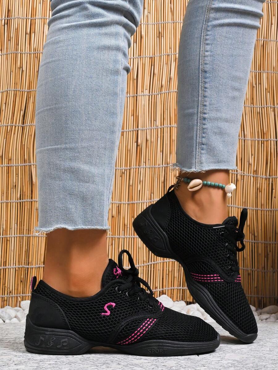 Zapatos deportivos casuales cómodos para mujer para la temporada de vacaciones de Acción de Gracias, zapatillas para correr al aire libre con Top de malla de tela, suela blanda con cordones, zapatillas de baile para mujer