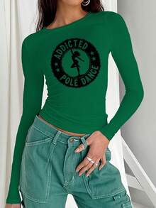 Pole Dance Silhouette Women's Fashion Long Sleeve Clothing - Green - View 1