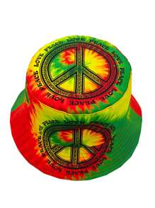 Casual Summer "Peace Love" Print Vacation Bucket Hat, Unisex Boho Style Reversible Sun Protection Bucket Hat