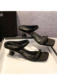 Women's Square Toe Strap Kitten Heel Sandal, Leopard Print Fairy Style, Summer Fabric Upper Slide Outdoor High Heels