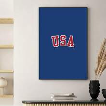 1pc USA Lettering With Blue Backdrop Prints Canvas Painting "Artistic USA Text On Blue Background" Decor For Bedroom ,Living Room ,Office Room ,Wall Decor