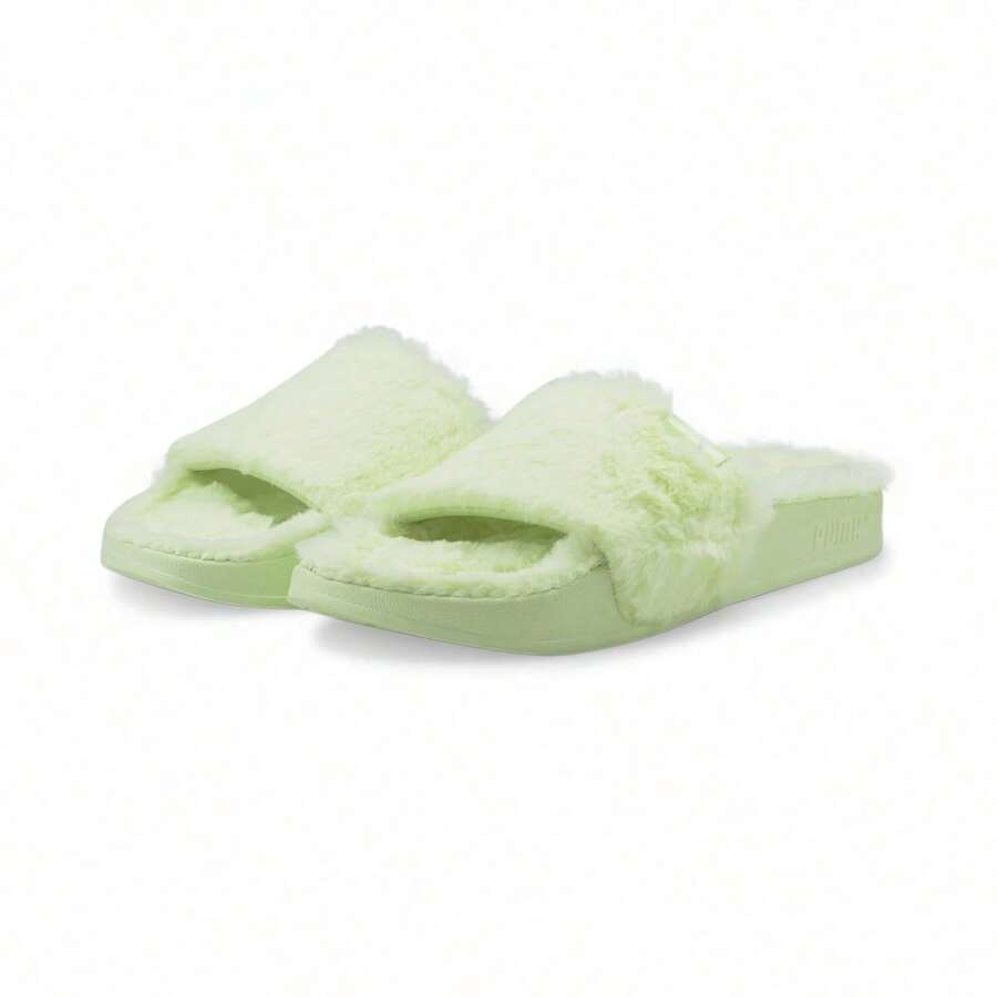 Puma Leadcat 2.0 女士轻便柔软毛茸茸拖鞋，休闲室内家居拖鞋 - 螢光黃-彪馬白 - 查看 1