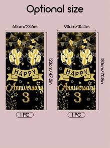 1pc Customizable Anniversary Number Anniversary Happy Photography Background Cloth, Wedding Anniversary Party Decor, Black & Gold Background