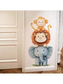 1pc Watercolor Cute Animal Wall Sticker - Elephant And Monkey Design - PVC Self-Adhesive Mural - Suitable For Game Room/Kids Room Decor, Living Room, Door, Kindergarten, Classroom, Home Decor & Gift