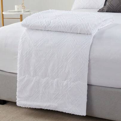 1 件白色风格 3D 压花毛毡被子，柔软床上用品被子夏季被子，被芯，适用于单人和双人床，轻质柔软床罩，编织被子毯子薄，舒适温暖，四季复活节礼物，母亲节礼物，完美的节日礼物，可机洗