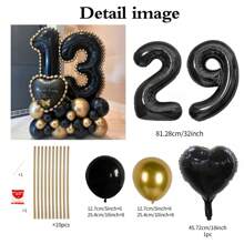 43pcs Black Number Column Balloon Set, Includes 32 Inch (81.28cm) Black Number Foil Balloons, Black & Metallic Gold Round Latex Balloons, Suitable For Anniversary, Birthday Decorations, Brides, Wedding Decor, Graduation, Festivals, Party Decor