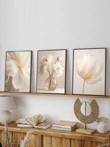 3Pcs/Set, Optional Frame, High Quality Print Painting, Modern Style, Flower Theme, White Flowers, Vase Arrangement, Simple Style, Wall Art Poster, Home Decoration, Decorative Painting, Suitable For Living Room, Sofa, Bed, Hallway, Bedroom, Bathroom, Office, Perfect Art Gift