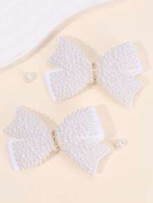 2 件女孩珍珠发饰，精致的青少年珍珠蝴蝶结发夹，优雅的儿童发夹发饰 - 白色 - 查看 19