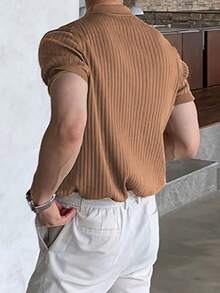 Business - Business Commuting    Regular Fit    Button  Rib-Knit  Button Front    Going Out  Holiday  Street - Brown - View 2