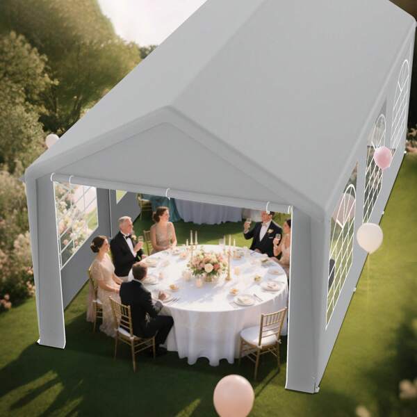 YARDIN Pavillon 3x4/3x6/4x6/4x8 Meter mit Dachplane aus 170g/m² PE & Seitenteilen mit Fenster, Gartenzelt Partyzelt 3x4/3x6/4x6/4x8 m aus Verzinktem Stahl,UV-Schutz, als Pergola oder Party Zelt, Luxus Hochzeitszelt Weiß/Grau