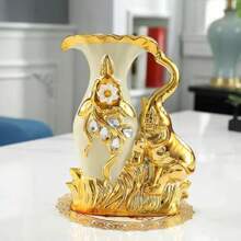 Vază decorativă din ceramică, Vază la modă și vintage (ceramică lucrată manual, placată cu pietre), Decor pentru casă/Evenimente de sărbători/Vază decorativă, Ornament pentru sufragerie/Dormitor/Sufragerie/Vază pentru ceremonie de nuntă, Flori uscate/Flori nemuritoare/Vază cu aranjament floral, Artizanat