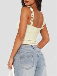 Elegant Bow Lace Patchwork Design Camisole, Summer - Yellow - View 4
