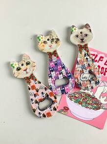 1pc Customizable Cute Cat Or Dog Head Embossed Gold Foil Art Dual-Use Bottle Opener And Fridge Magnet For Home Decoration, Daily Use Or Festival Gifts Birthday Graduation