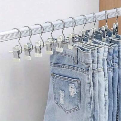 20Pcs Stainless Steel Pants Hangers With Hooks - Heavy Duty Laundry Clips, 360° Rotating Wardrobe Clips, Space-Saving Multifunctional Storage For Jeans And Clothes, Portable Home Organizer For Closet Organization, Durable Rust-Resistant Construction, Wide-Opening Clips, Non-Slip Grip, Perfect For Spring Refresh And Summer Wardrobe Makeover, Ideal For Laundry Room, Dorm, Small Apartment, Travel-Ready Organizer Solution