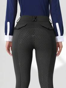 高腰收腹女式马术裤，带口袋，紧身防滑耐磨印花裤，弹力透气骑马紧身裤，适合马术比赛和训练