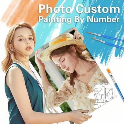 [Customized] 1pc Personalized Photo Custom Diy Paintings By Numbers Picture Drawing By Numbers Canvas Acrylic Paint Coloring By Numbers Diy Gift 30x30cm/12x12inch Without Frame 24colors