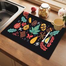 1 pieza Posavasos de silicona con impresión de carta navideña, hombre de jengibre y caramelos, antideslizante y muy absorbente, lavable, apto para encimera, cocina, mesa de comedor, decoración navideña