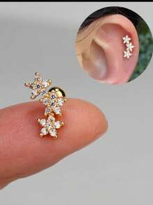1PC Stainless Steel Cartilage Stud Earrings Crystal CZ Leaf Flower Star Moon Screw Back Earrings Tragus Helix Flat Rook Conch Standard Piercing Jewelry For Women