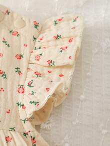 女婴休闲碎花连体衣，带飘袖，夏季 - 杏色 - 查看 5