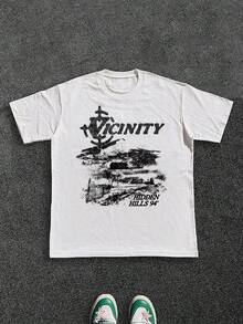 Vintage - Aesthetic - Vicinity Men's Graphic T-Shirt, 100% Cotton, 220g - 白色 - 查看 1